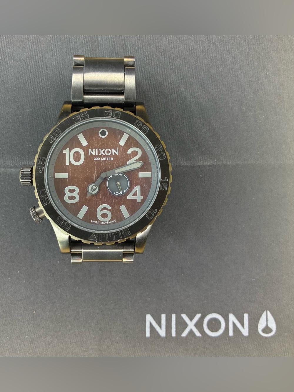 Nixon The 51-30 Tide Black with Wood Grain Face Stainless Steel Wristwatch.